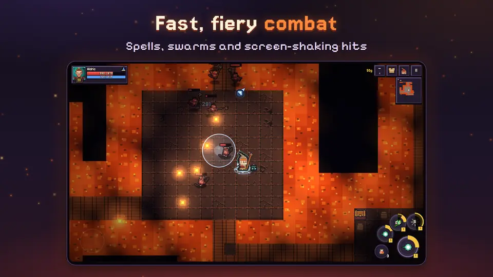 Fast, readable real-time combat against a pack of fire imps