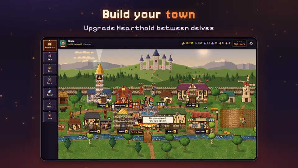 Hearthold, the town you build up between runs