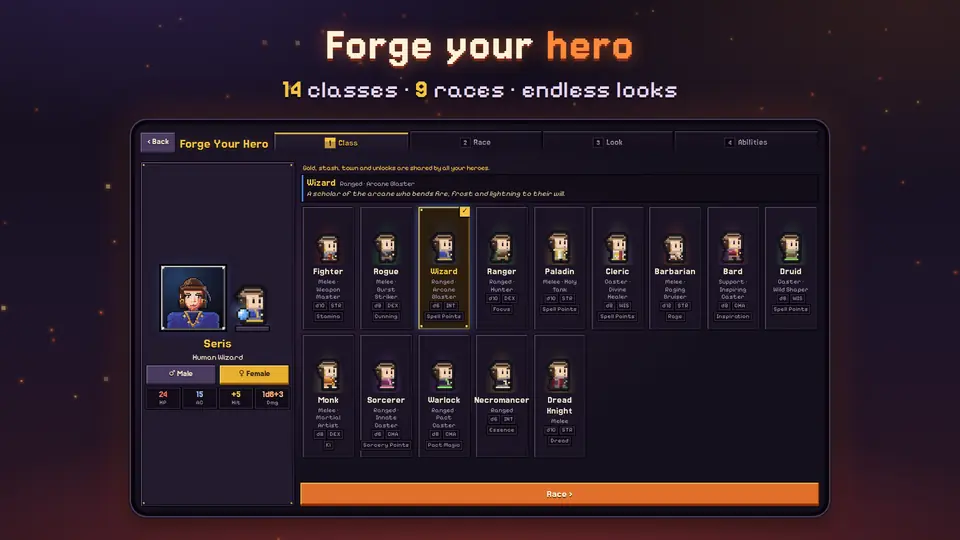 Hero creation: race, class and looks