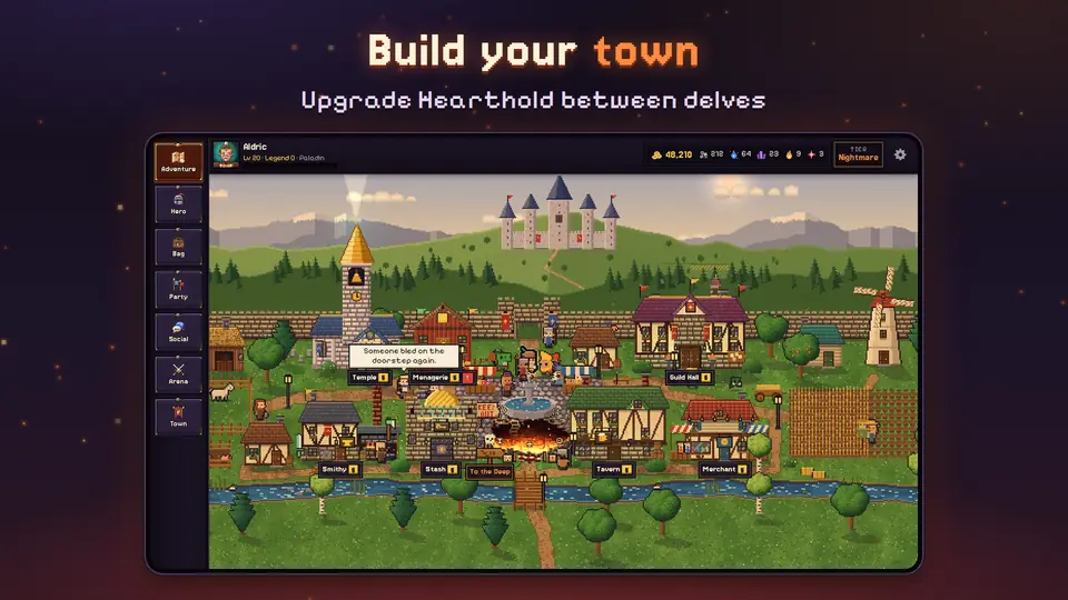 Hearthold, the town you build up between runs