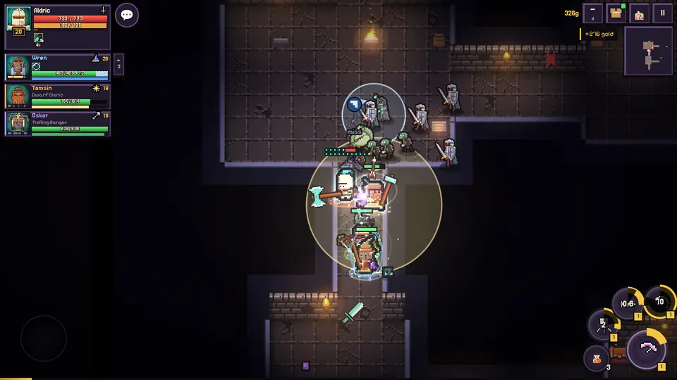 A four-player co-op party in a dungeon